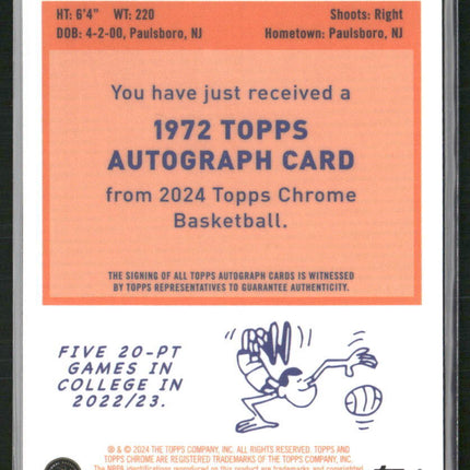 2023-24 Topps Chrome #TA-SL Seth Lundy 1972 Topps Autograph Refractors Gold #/50