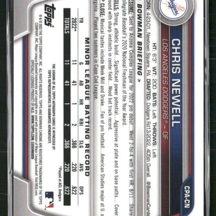 2023 Bowman Chrome Chris Newell Chrome Prospect Autographs Green Refractor #/99