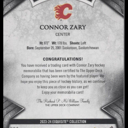 2023-24 Black Diamond #RP-CZ Connor Zary Exquisite Collection Rookies Patch #/99