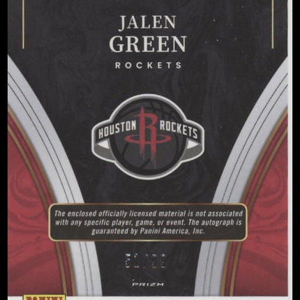 Jalen Green 2021-22 Panini Select #RJ-JGR Rookie Jersey Auto Purple Prizms #/99