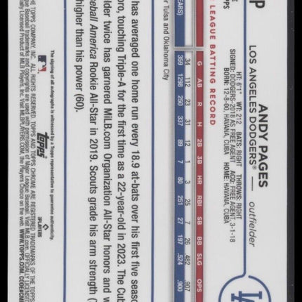 2024 Topps Chrome Update Andy Pages Rookie Autographs Purple Refractors #/299