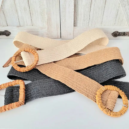Rattan Stretch Circle Buckle Belt