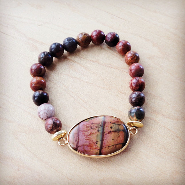Picasso Jasper Beaded Bracelet with Center Agate Stone Accent 810z