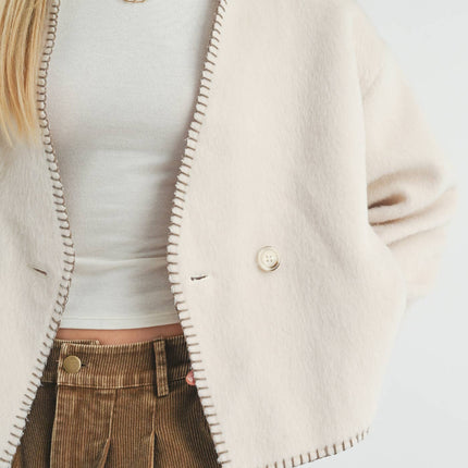 Cream Contrast Stitch Jacket