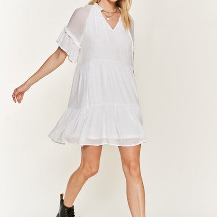 Ruffled neck tiered mini dress JBJ1054A