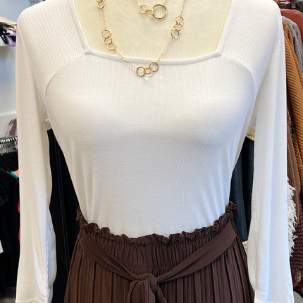 White Square Neck Long Sleeve Top