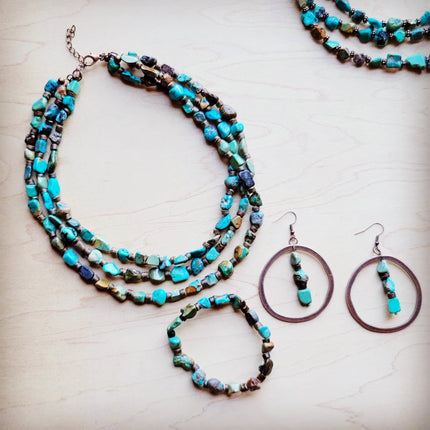 Genuine HuBei Turquoise & Wood Triple Strand Necklace 259s