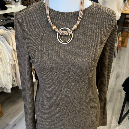 Brown Textured Long Sleeve Top