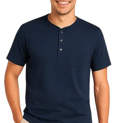 Men's Short Sleeve Henley Relaxed Fit Shirt with Pocket