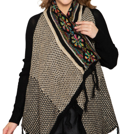 Women's Fringed Jacquard Weave Open Front Long Cardigan
