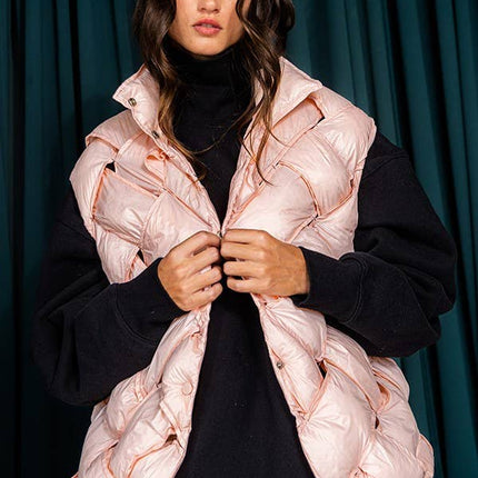 Camel Button-Up Puffer Vest