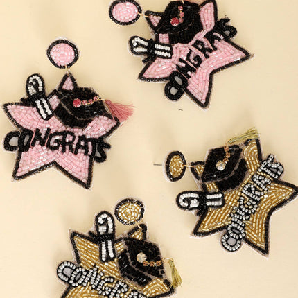 Congrats Letter Beaded Star Earrings: Pink