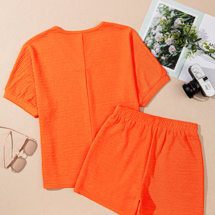 Luxury Textured V Neck T Shirt and Shorts Set