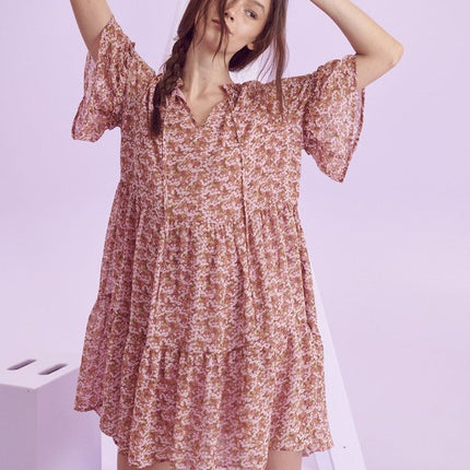 Floral print v-neck mini dress