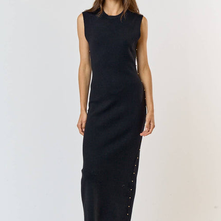 Black Sweater Maxi Dress w/ Stud Detail