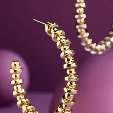 Round Disc Bead Hoop Earrings