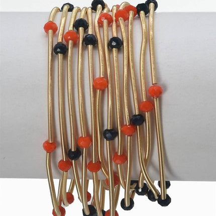 Set of 9 Gold Wired Stretch Navy & Orange Bracelets