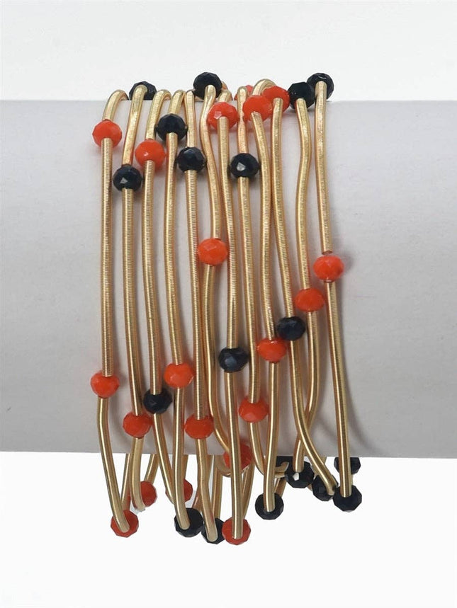 Set of 9 Gold Wired Stretch Navy & Orange Bracelets
