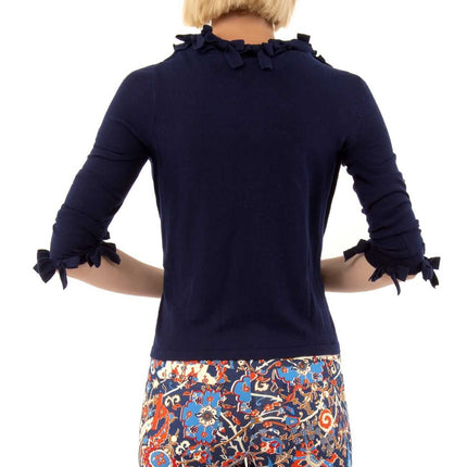 Navy Bow Trimmed Cardigan