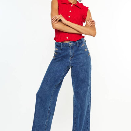 Dark High Rise Wide Leg Drape Denim