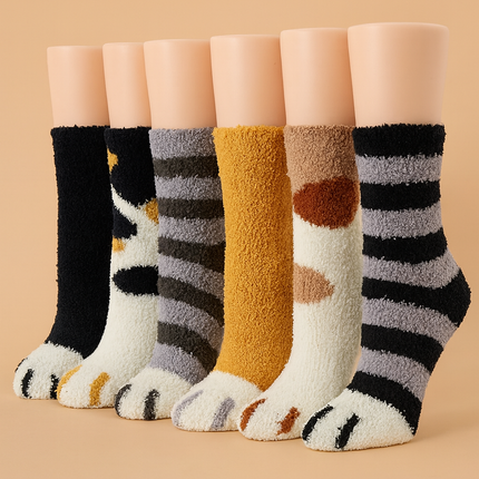 6-Pack Women’s Fuzzy Cozy Animal Slipper Socks