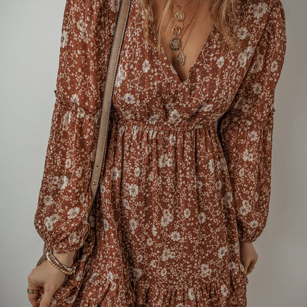 Brown Floral Keyhole Dress