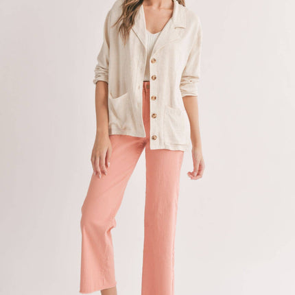 Linen Blend Jacket With Pockets: OATMEAL