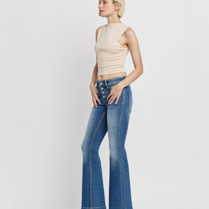 Mid Rise Patch Pocket  Flare Jean
