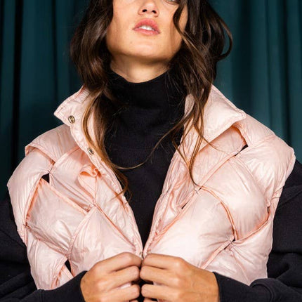 Camel Button-Up Puffer Vest