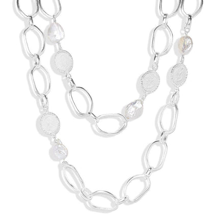Flat pearls and coins Layered Necklace