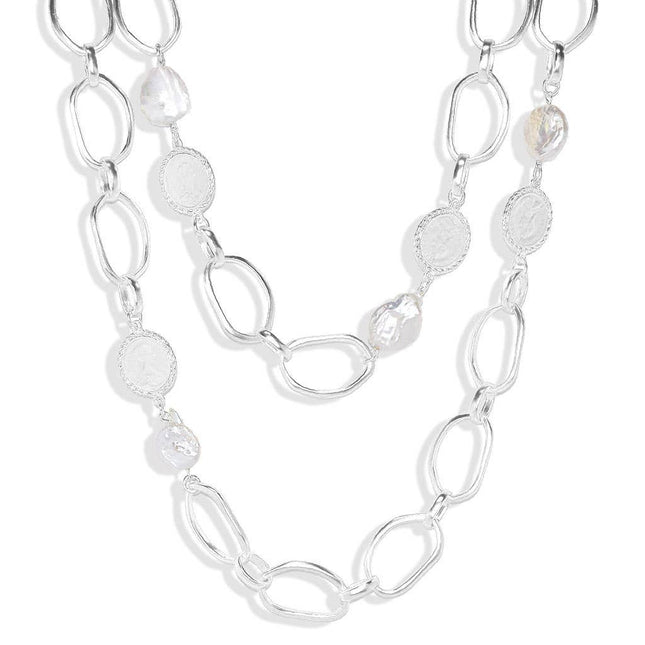 Flat pearls and coins Layered Necklace