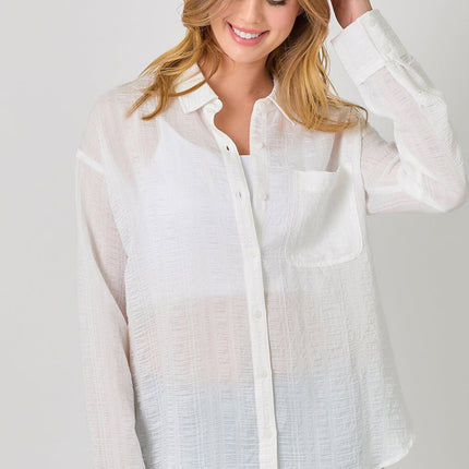 Ivory Crinkle Button Down Shirt