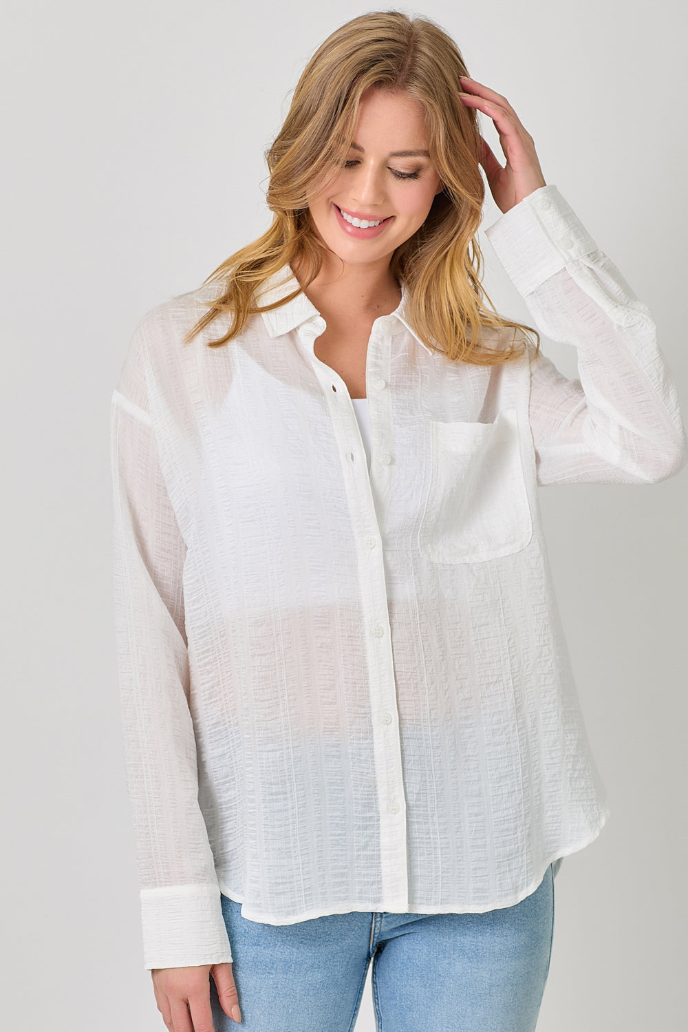 Ivory Crinkle Button Down Shirt