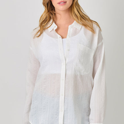 Ivory Crinkle Button Down Shirt