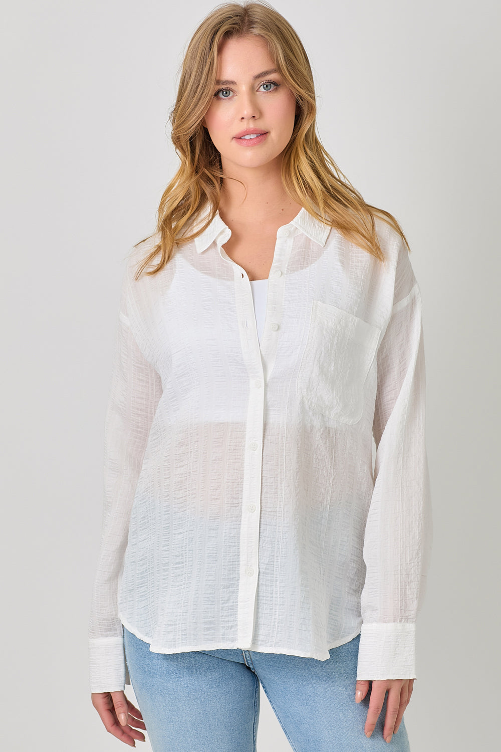 Ivory Crinkle Button Down Shirt