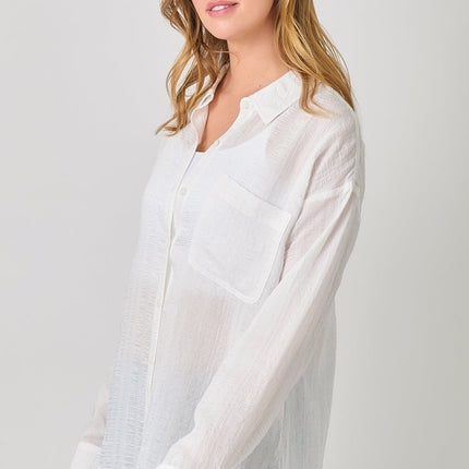 Ivory Crinkle Button Down Shirt
