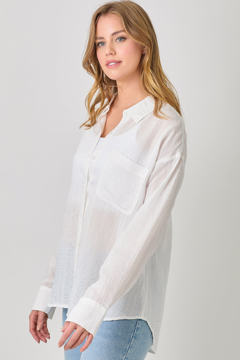 Ivory Crinkle Button Down Shirt
