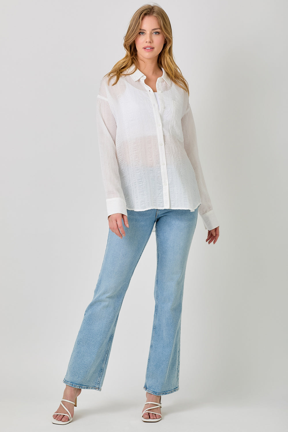 Ivory Crinkle Button Down Shirt