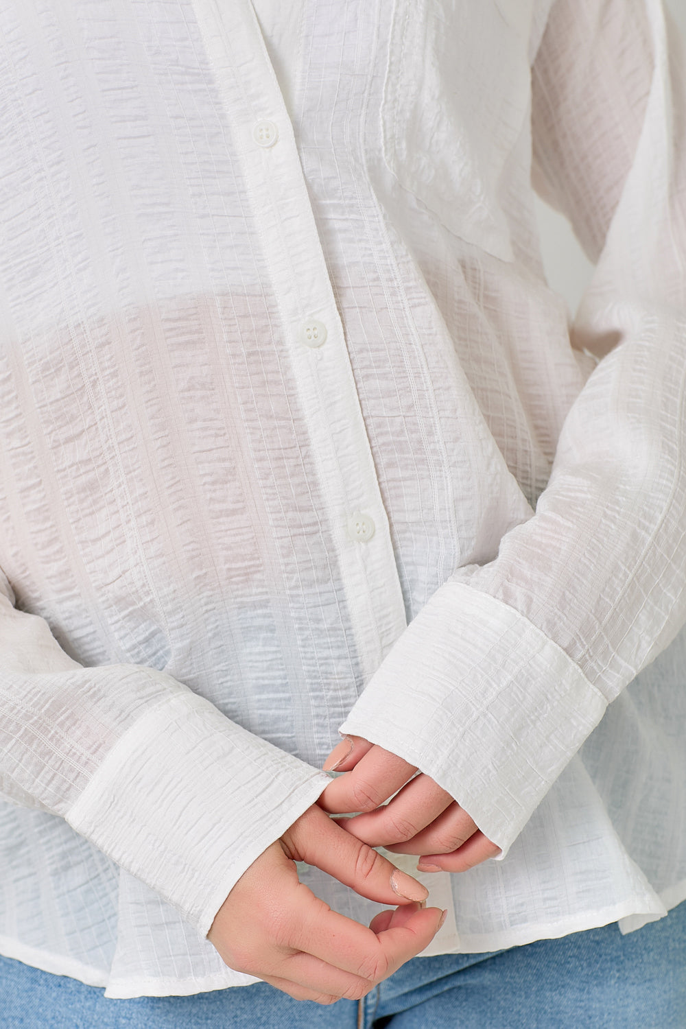 Ivory Crinkle Button Down Shirt