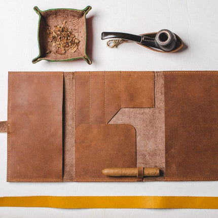 Luxurious Leather Tobacco Smoking Pipe Pouch Bag Organizer Case with Rolling pad.