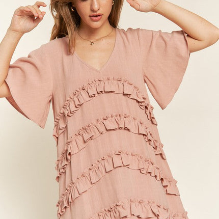 TIERED RUFFLE MINI DRESS