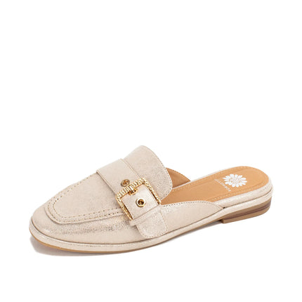 Faux Leather Loafers with Gold Buckle