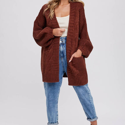 Chunky Cable knit Cardigan-Chocolate