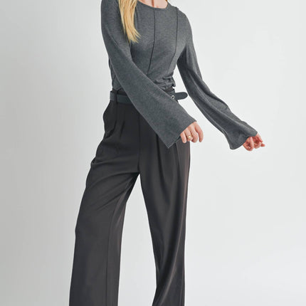Charcoal Bell Sleeve Knit Top