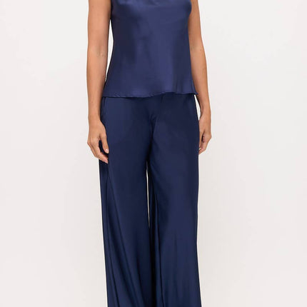 Navy Satin Top w Scarf Detail