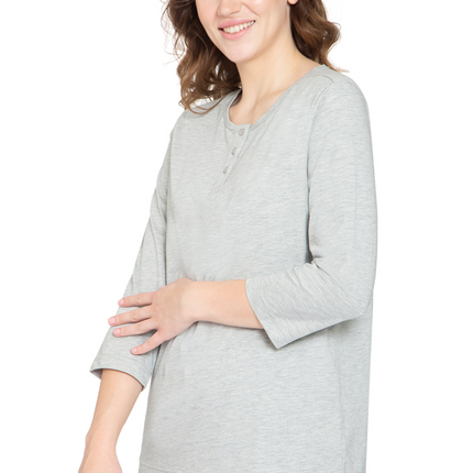 Women's 3/4 sleeves Henley in Cotton Blend with Button Placket