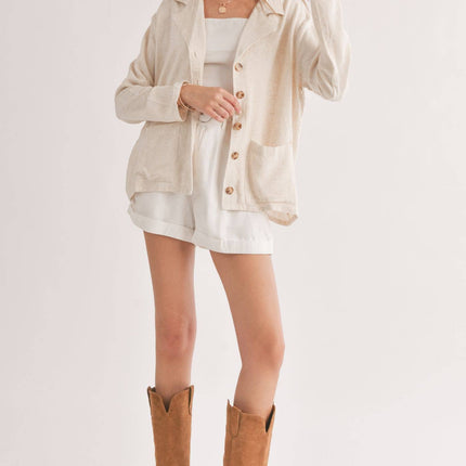 Linen Blend Jacket With Pockets: OATMEAL