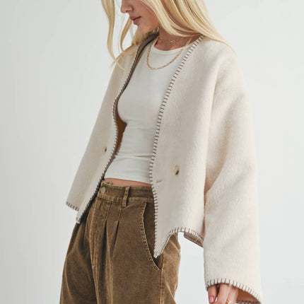 Cream Contrast Stitch Jacket