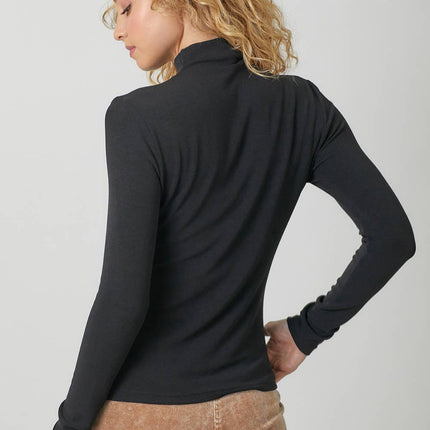 Black Knit Mock Neck Top