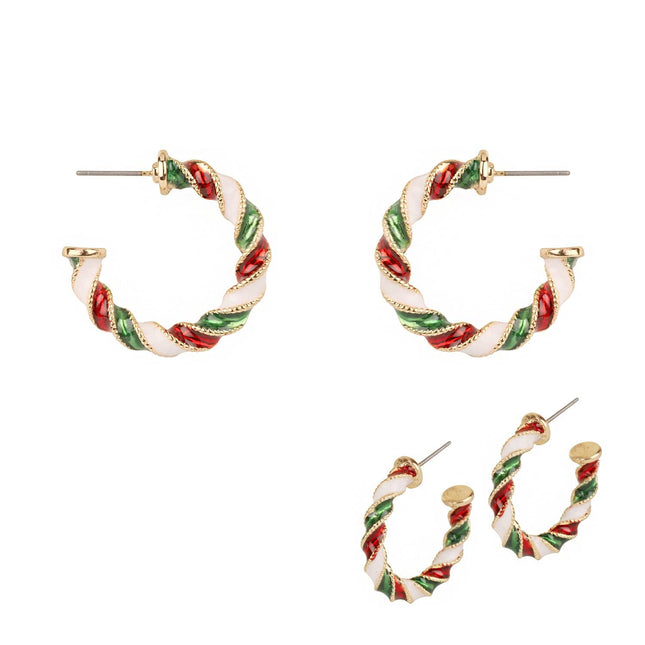 Red, White, & Green Christmas Hoop Earring